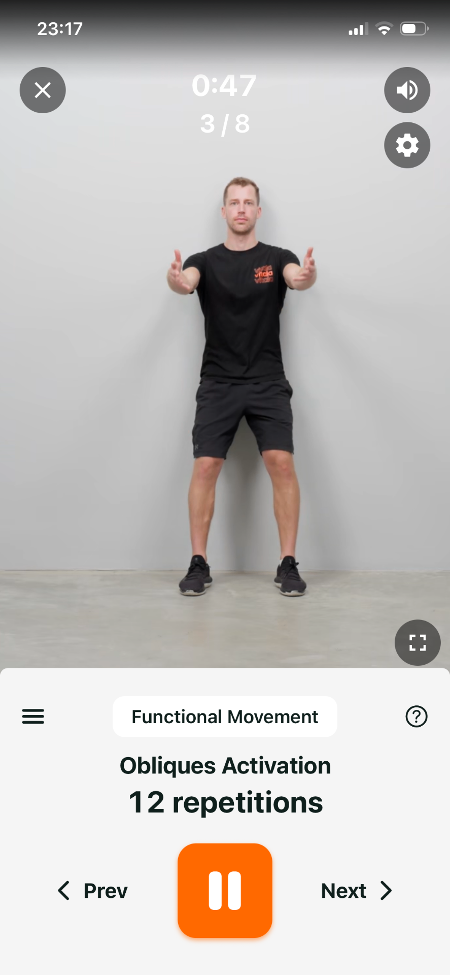 Vitala patient app — MSK workout screen